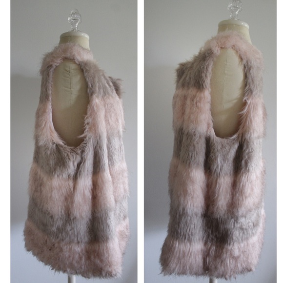 Signature Studio Two Tone Ombray Faux Fur Open Vest Large Preowned - Picture 4 of 7